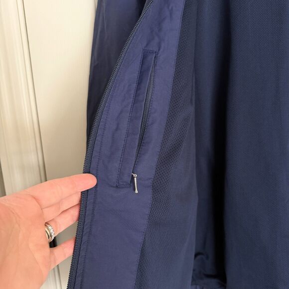 Eddie Bauer Mens XL Navy Blue Windbreaker Jacket Hidden Hood Pockets Outdoor - Picture 9 of 14